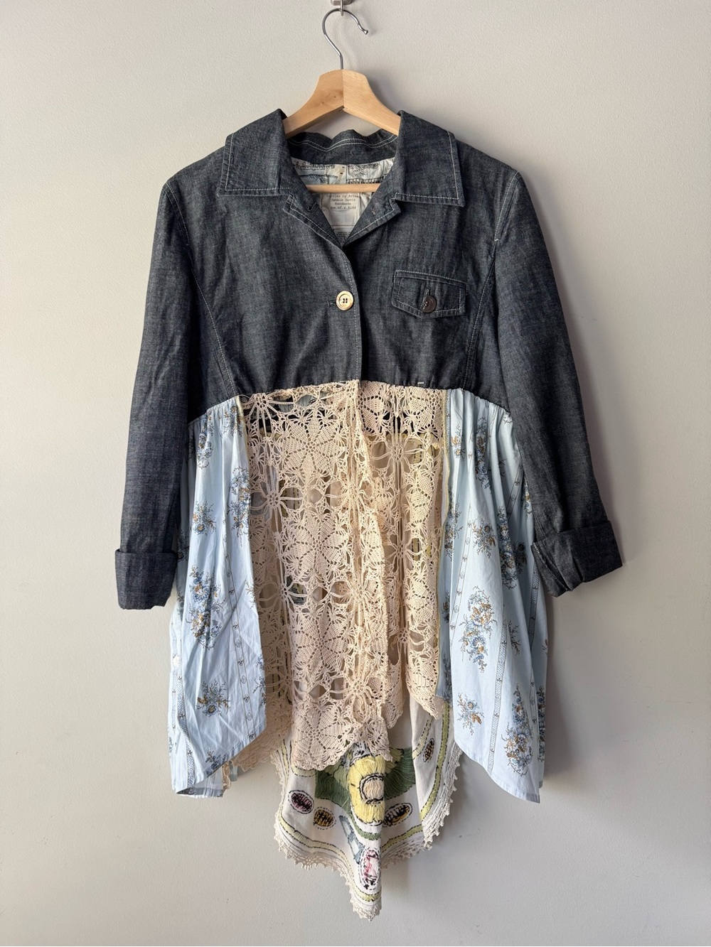 Snazzies Artwear By Debbie Davis Mixed-Media Denim & Crochet Tunic